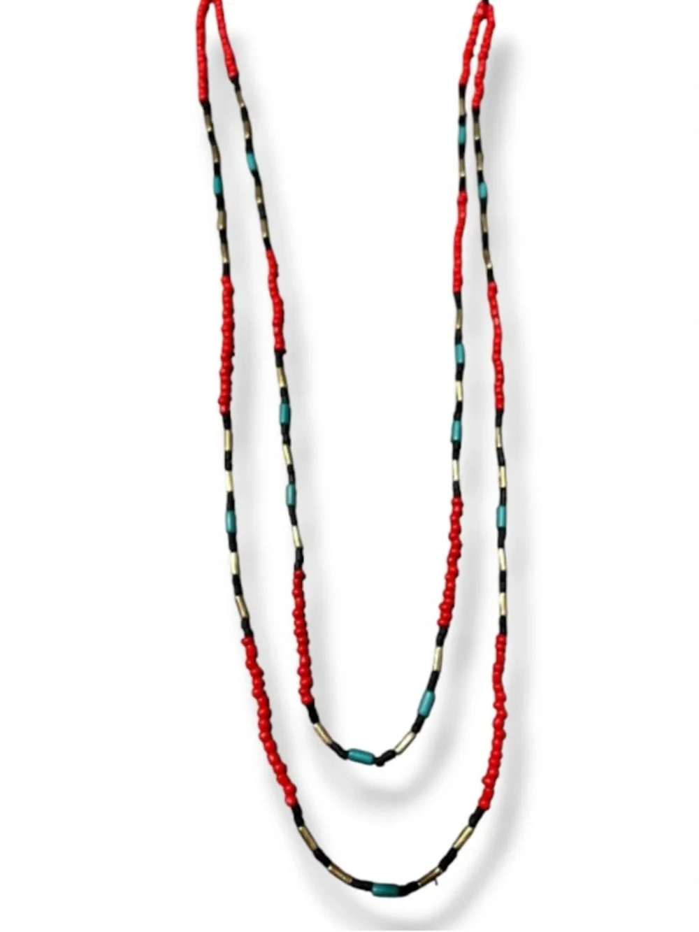 Multicolor Women’s Layered Beaded Red Black Blue Gold Necklace Fashion Tribal